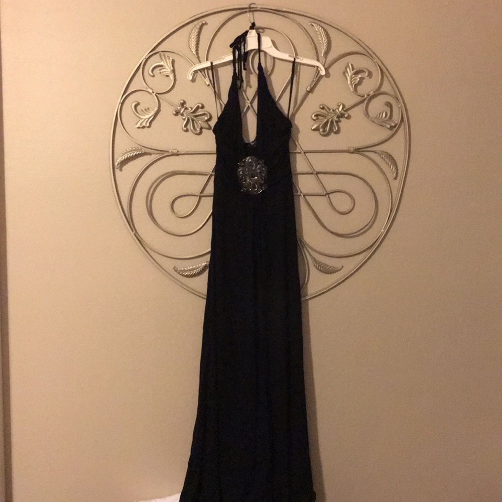 Sky black halter dress